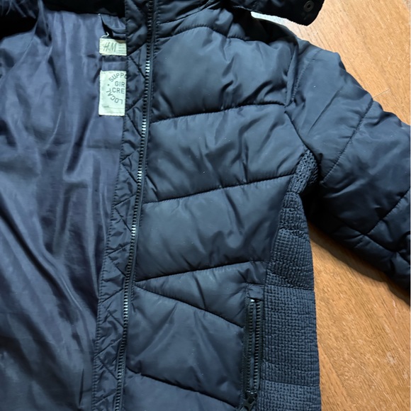 Black Puffer Girls Jacket with Faux Fur Hood - Picture 4 of 11